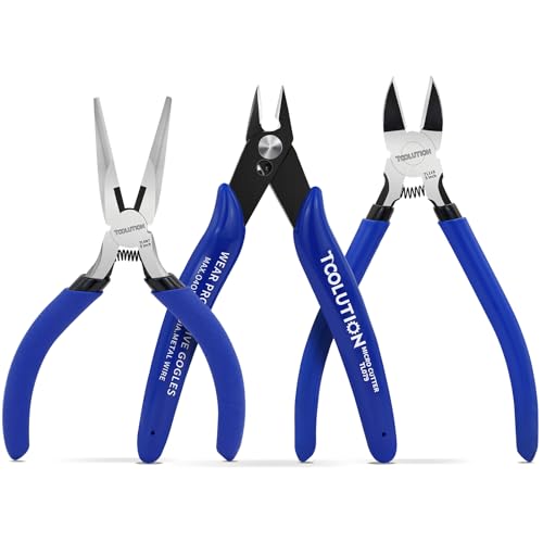 Lot de 3 pinces de précision de 12,7 cm, coupe-bordures, pinces diagonales et mini pinces à bec aiguille – Outils de fabrication de bijoux à ressort en acier à haute teneur en carbone pour les travaux