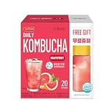 KAYFOOD Garden Daily KIWI Kombucha Powdered Mix, Probiotics & Prebiotics, 20 Sticks Bottle (3.52oz), Zero Sugar, Diet, Gut Healthy Sparkling Beverage, Fermented Korean Drinks for Iced, Hot, Workout Tea (KIWI, Reusable Bottle Set) (GRAPEFRUIT)