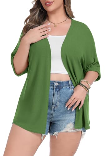 Image of Lastshe Womens Plus Size Cardigan Short Sleeve Lightweight Loose Cover Ups Open Front Sweaters Summer Cardigan