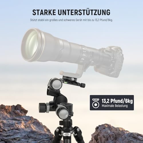 NEEWER 3 Wege Neiger Stativkopf mit 360° Schwenk Arca QR Platte, Millimeter Mikroeinstellung… – Ansicht 6