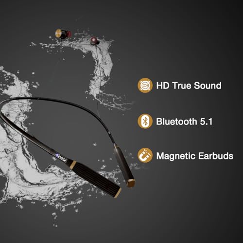Image of inear MJ-Beat Bluetooth Wireless Neckband Earphones with Mic - Active Noise Cancellation, 24-Hour Music Playback, Type-C Fast Charging, Magnetic Earbuds, Lightweight Design, HD Sound | Gold