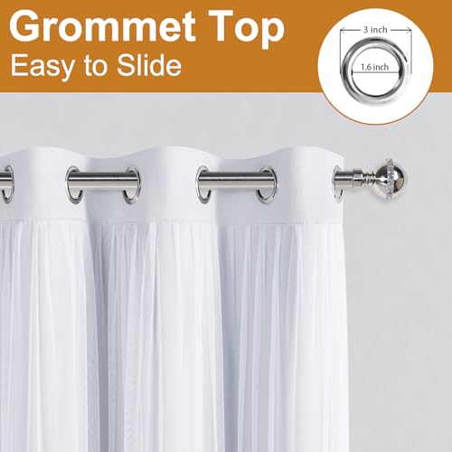 Image of DWCN White Blackout Curtains with Sheer Overlay with Tiebacks 84 Inch Long | Mix & Match Double Layer Window Panels for Bedroom Living Room Drape, Grommet Top, 38 inch Wx84 inch L, Set of 2