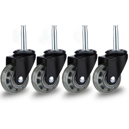 QAVBFA 2 inch Floor Friendly Rubber Caster Wheels, Furniture Swivel Casters Set of 4, 5/16" x 1 1/2" (7.9 x 38mm) Wheels Grip Neck Stem Castors with Sockets for Furniture, Vac, Wet Dry Vacuums Caster