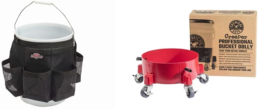 Bucket Boss Auto Boss Wash Boss Organizer for a 5 Gallon Bucket, in Black, AB30060 & Chemical Guys ‎ACC1001R Creeper Rolling Bucket Dolly for Car Washing, Detailing, Garage & More, Red