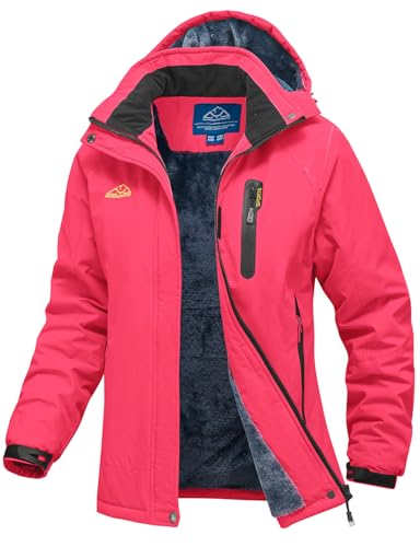 YSENTO Damen Winterjacke Wasserdicht Skijacke Softshelljacke Warm Gefüttert Winddicht Outdoor Snowboardjacke(Rose,L)
