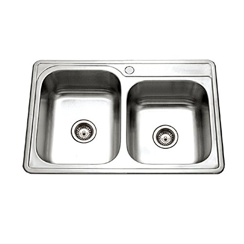 Houzer Isl-3322Bs1-1 Glowtone Series Topmount Stainless Steel 1-Hole 60/40 Double Bowl Kitchen Sink #TOP29