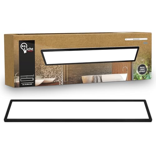 B.K.Licht - Lámpara LED de techo con luz indirecta, plana, luz blanca neutra, IP44, panel, lámpara LED, lámpara de techo, lámpara de baño, lámpara de salón, lámpara de cocina, 98 x 20 x 3 cm, negro