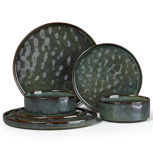 Image of Herogo Reactive Glaze Stoneware Dinner Set for 2 People, Moss Green