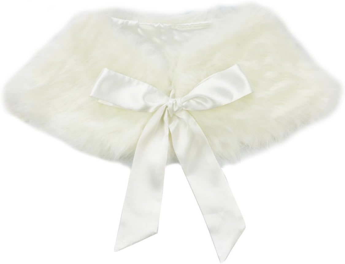 ACSUSS Toddlers Kids Girls Faux Fur Shawl Wraps Cape Ribbon Ties Bolero Shrug Wedding Communion Flower Dress Cover Up
