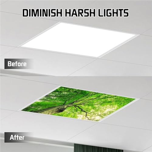 Image of Fluorescent Light Cover for Classroom - 2 Pcs Spring Trees Magnetic Fluorescent Light Covers, Ceiling Light Covers Shade Panel Coverings for Office Classroom Home Drop Ceiling, 4 x 2 Feet