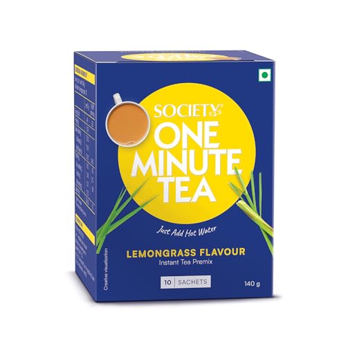 Image of Society One Minute Tea | Lemongrass Flavour | Refreshing Lemongrass flavour | Flavoured Instant Tea | 14g X 10 Sachets (140g) | Pack of 1