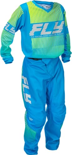 Fly Racing Youth F-16 Moto Gear Set - Pant and Jersey Combo (Blue/Hi-Vis, Youth Small Jersey/18 Waist Pant)