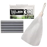 TheBAR MEN 3in1 固形洗浄料 石けん 固形シャンプー 全身用 洗顔 オールインワン 潤い 炭配合 Solid Wash SMOOTH ミントの香り 日本製 泡立てネット付き