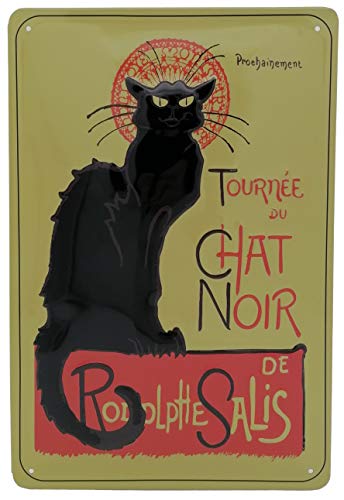 Chat Noir, Paris, Plaque en Tôle Gaufrée 20x30cm, Rétro Cabaret Revue Affiche Métallique Aimant
