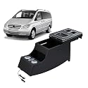 Mittelkonsole Armlehne Schwarz mit LED-Beleuchtung & 4 USB-Anschlüssen Kompatibel mit Mercedes Vito Viano W639 W447 03–19 – Becherhalter, Zigarettenanzünder, Hochwertiges Leder & ABS, Einfache Montage