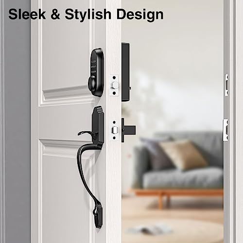Keyless Entry Door Lock With Handle, Calzibeno Front Door Lock With Keypad, Electronic Touchscreen Keypad Deadbolt Lock, Featuring Auto Lock, Anti-Peeping Passcode, Easy To Install – Matte Black #TOP7