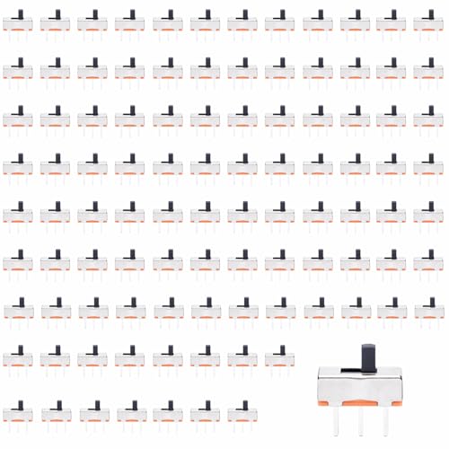 100 Pièces Mini Interrupteurs à Glissière, SS12D00G3 1P2T SPDT, PCB Panel, Arduino DIY, 3 Broches 2 Positions, Interrupteur Coulissant Vertical SPDT, Micro...