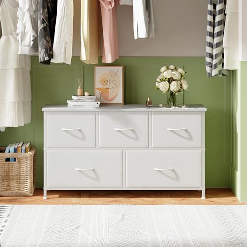 Commode tissu 5 tiroirs 100 cm, cadre acier Somdot