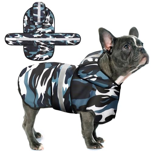 Paiaite Dog Raincoat: Hooded Slicker Poncho, Durable Waterproof Jacket with Reflective Stripes for Safety, Convenient Leash Hole Adjustable Fit, Perfect for Small, Medium Large Dogs Blue Camo L