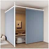 Raumteiler-Vorhangstange,Trennwandsystem Ohne Bohren,Bodenhohe,Freistehende Konstruktion,BeschäDigungsfrei,Ideal Zur Raumtrennung Und Zum AufhäNgen Von Raumteilern(110-160cm : 360-410cm,Grayish blue)