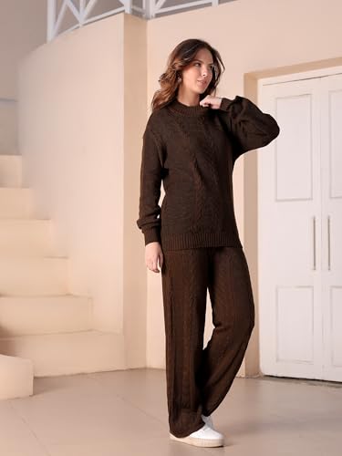Image of Kvetoo Woolen High Neck Sweater With Pajama Tracksuit For Women Winter Wear Co-ord Set