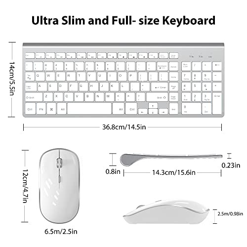 Image of J JOYACCESS Wireless Keyboard and Mouse, Slim Wireless Keyboard Mouse with Numeric Keypad Compatible with iMac Mac PC Laptop Tablet Computer Windows (Silver White)