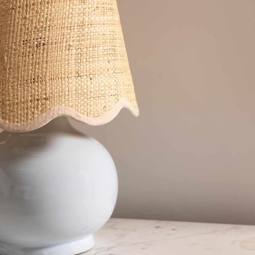 BoutiqueRugs Navarro Boho Ceramic Bedside Table Lamp for Bedroom Nightstand and Living Room - Shade Rattan - Blue, Beige - 13" H - Image 8