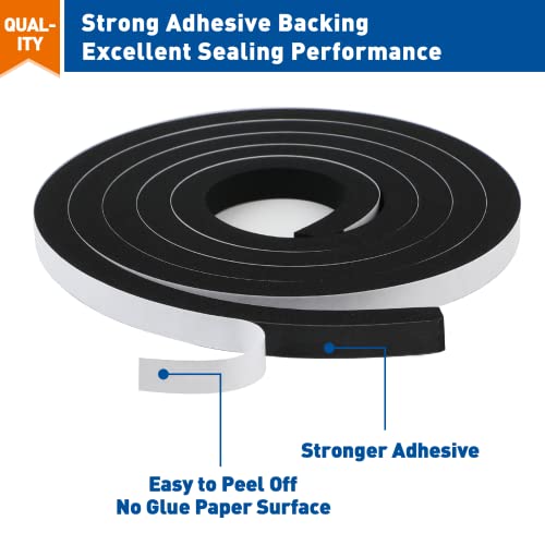 Magzo Weather Stripping Door Seal 1/2 Inch W X 1/2 Inch T, Adhesive Foam Tape Shock-Absorbing Total Length 13 Feet (6.5Ft X 2 Rolls) #TOP2