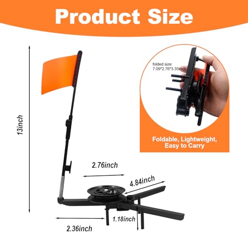 RQuanZJ 4Pcs Ice Fishing Tip-Up Foldable with Orange Pole Flags - Tip Ups Ice Fishing Gear and Equipment Strike Indicators, Flag Traps Accessory for Angler Tackle