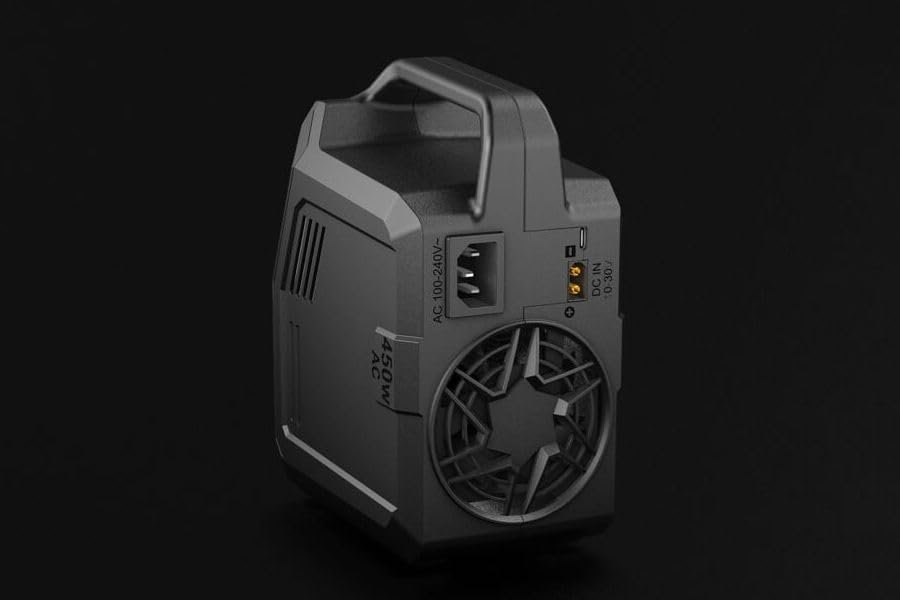 Rear view of SkyRC T1000 Maestro Charger showing AC and DC power input ports