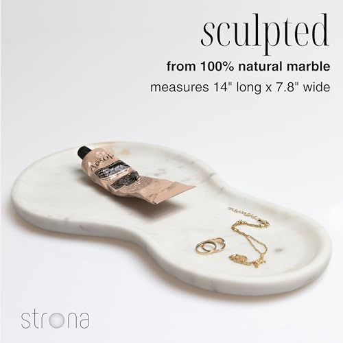 Large Curved Edge Marble Tray 14" x 7.8" â Natural Stone Vanity Tray for Perfume & Jewelry, Elegant White Marble Decor for Bathroom Countertop & Kitchen Counter, Modern Catchall for Keys & Candles - Image 6