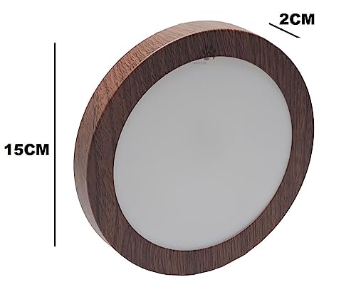 Image of Mufasa 12 Watts Wooden Finish Round LED Surface Panel, Slim Round Ceiling Lamp (15cm) (Warm White)