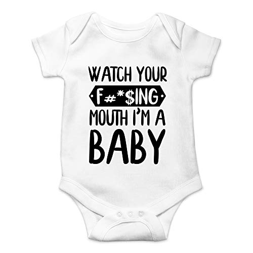 Image of CBTwear Watch Your Mouth, I'm A Baby - Baby Clothes - Funny Newborn Bodysuit Outfits for Boys and Girls