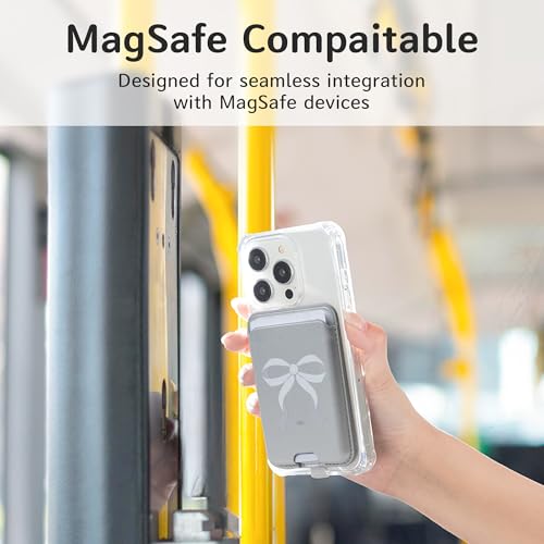 EKAX 紛失防止磁気携帯電話財布 強力な磁気設計 MagSafe対応 カード1枚収納 iPhoneやAndroidスマートフォンに貼り付け可能 (白いリボン、ポケット)