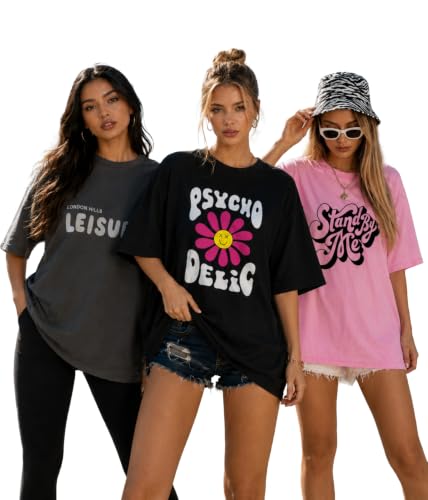 Image of London Hills Oversized Tshirt for Woman | t Shirt for Woman Oversized Fit Printed Round Neck | Tops for Woman's | Women t Shirt Loose Fit Drop Shoulder | t Shirts for Women | Western Tops