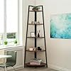 Caphaus tall corner shelf stand 5 tier display shelves ladder corner wood storage plant bookshelf with metal frame versatile shelving unit bookcase for home office space rustic oak  urban country home decor