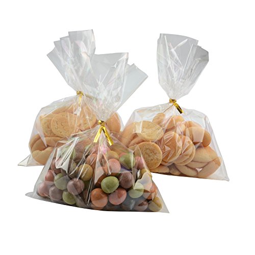 Coolake Clear Treat Bags 200 Pcs (6" By 8") Cellophane Bag Clear Candy Bags With 200 Pcs Gold Twist Ties For Wedding Gift Cookie Candy #TOP6