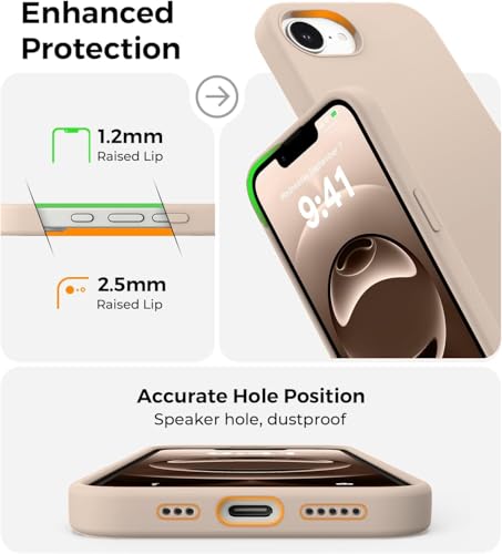 Image of DIZORO Compatible with iPhone 17e / iPhone 16e Case 6.1 inch Liquid Silicone 3 Layers Full Covered Soft Gel Rubber Phone Case,Shockproof Protective Cover with Anti-Scratch Microfiber Lining-Desert