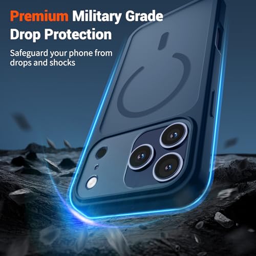 Image of SUPFINE Magnetic for iPhone 17 Pro Case Deep Blue | (Compatible with MagSafe)(Military Grade Drop Protection)(Camera Protection)Translucent Matte Phone Cover