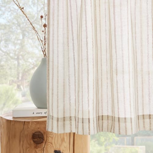 Visillo de lino premium texturado PONY DANCE, cortina corta elegante con pasabarra, beige 5