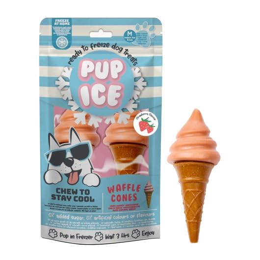 Pup Ice Waffle Cones Dog Treats, Strawberry Flavour, Chew to Stay Cool, 110 g
