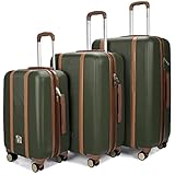 Badgley Mischka Mia 3 Piece Expandable Retro Luggage Set (Olive Green)