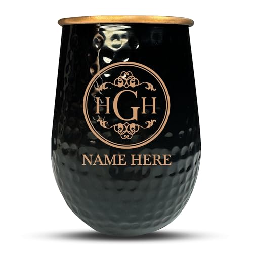 Custom The Grip Mule Pure Copper Moscow Mule Mug with Personalized Circle Vintage Elements Monogram Theme Engraving for the Palm of Your Hand | Cold Drinks Only | No Handle | 1 Cup | 18 Oz | Black