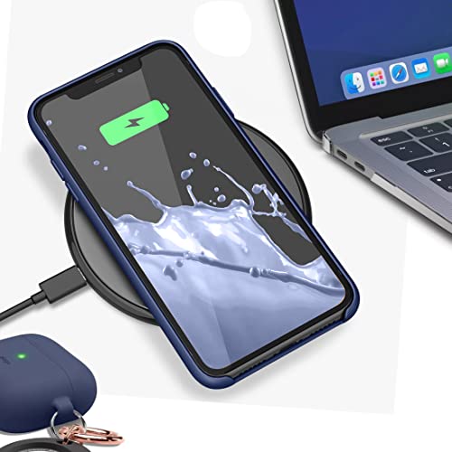 Image of VONZEE Microfiber Logo Cut Compatible for iPhone 11 Case Liquid Silicone Cases Non-Slip Full Body 4 Layer Protectives Shockproof Back with High Raised Camera Lips Blue