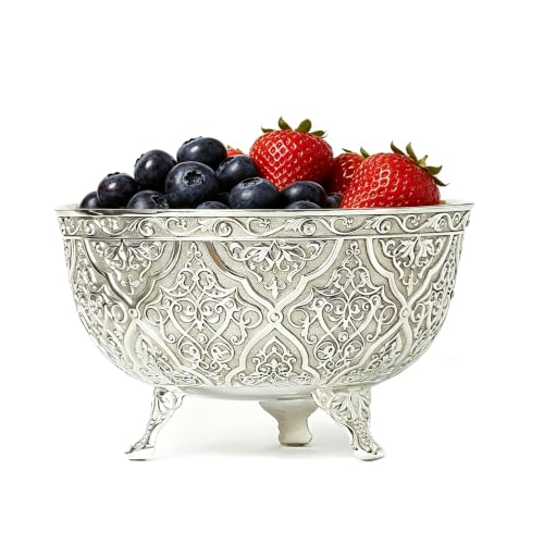 YTTDAY Medieval Silver Decorative Bowl 7 Inch Vintage Embossed Pedestal Bowl Multi-use Accent Centerpiece Bowl for Table Candy Snack Appetizer Serving Bowl for Home Decor