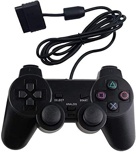 TCOS TECH Wired Controller for PS2, DualShock 2 Compatible Gamepad with Vibration Feedback and 1.5M Cable, Replacement Joystick for Sony PlayStation 2 - Black