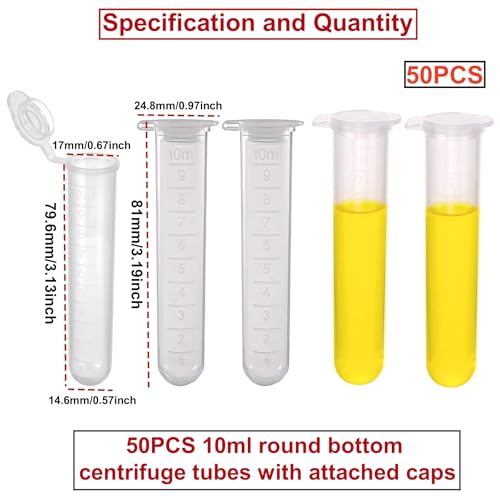 HUAZIZ 50 Pièces Tubes à Centrifuger en Plastique avec Bouchon à Pression, Micro-Tubes à Centrifuger, Fond Rond, Transparents, 10ml Tubes à Essai à Centrifuger en Plastique – vue 2