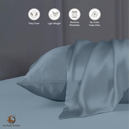 Image of 300 TC Art Silk Satin Pillow Cover Set | Durable Satin Pillow Cover with Envelope Closure | Luxury Satin Pillow Covers | Cozy Satin Pillow Covers (2, Coral Blue)