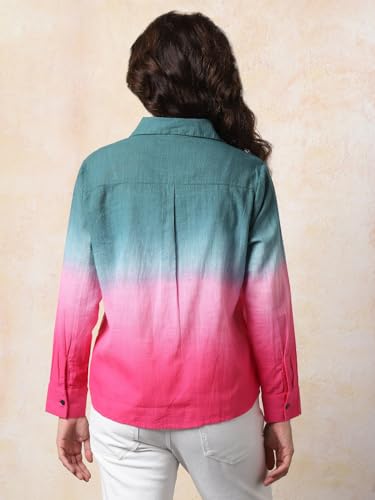 Image of HIGH Star Oversized Ombre-Dyed Cotton Shirt for Women | Stylish Tops for Women | Comfortable and Trendy Casual Shirt