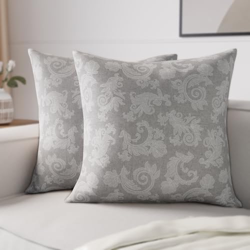 Image of Encasa XO Chambray Cotton Floral Cushion Covers | Red (Set of 2) I 16 inchx16 inch (40x40 cm) I Covers Only, No Insert I Decorative Floral Square Pillowcase I Machine Washable
